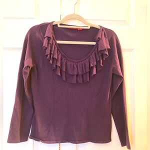 EUC Red Petites size PL Purple Pullover Sweater with Double Ruffle at Neckline